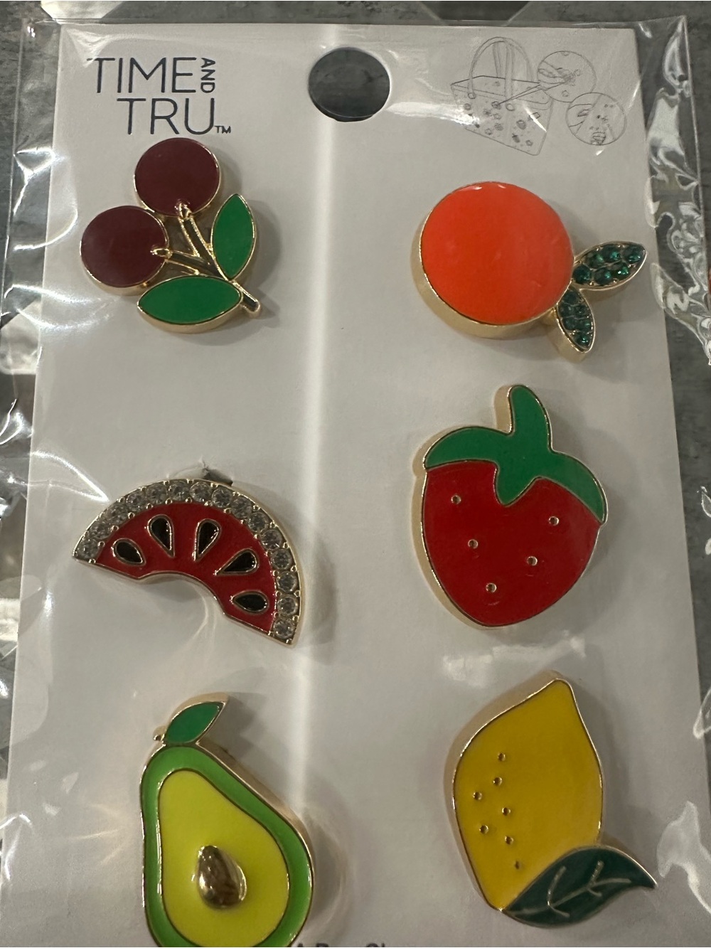 Time and Tru Fruit Enamel Pin Set - Red, Green, Orange, Yellow